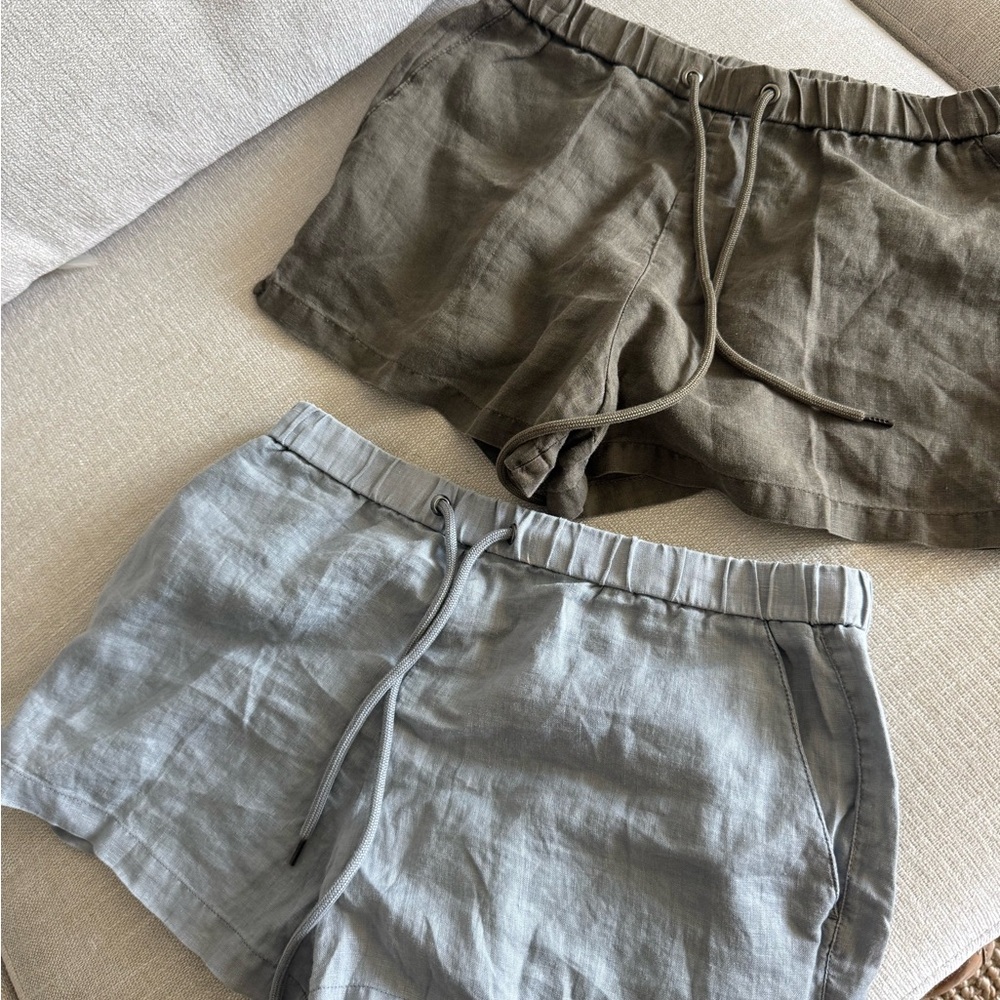 James Perse Linen Shorts Green and Gray Lightweight Comfort